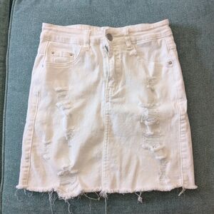 Distressed White Jean Skirt